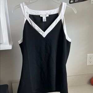 White House Black Market V-Neck Black and White Tank Top